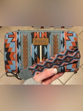 Wrangler Aztec Wallet w/ Wrislet in Blue, Rust & Cream